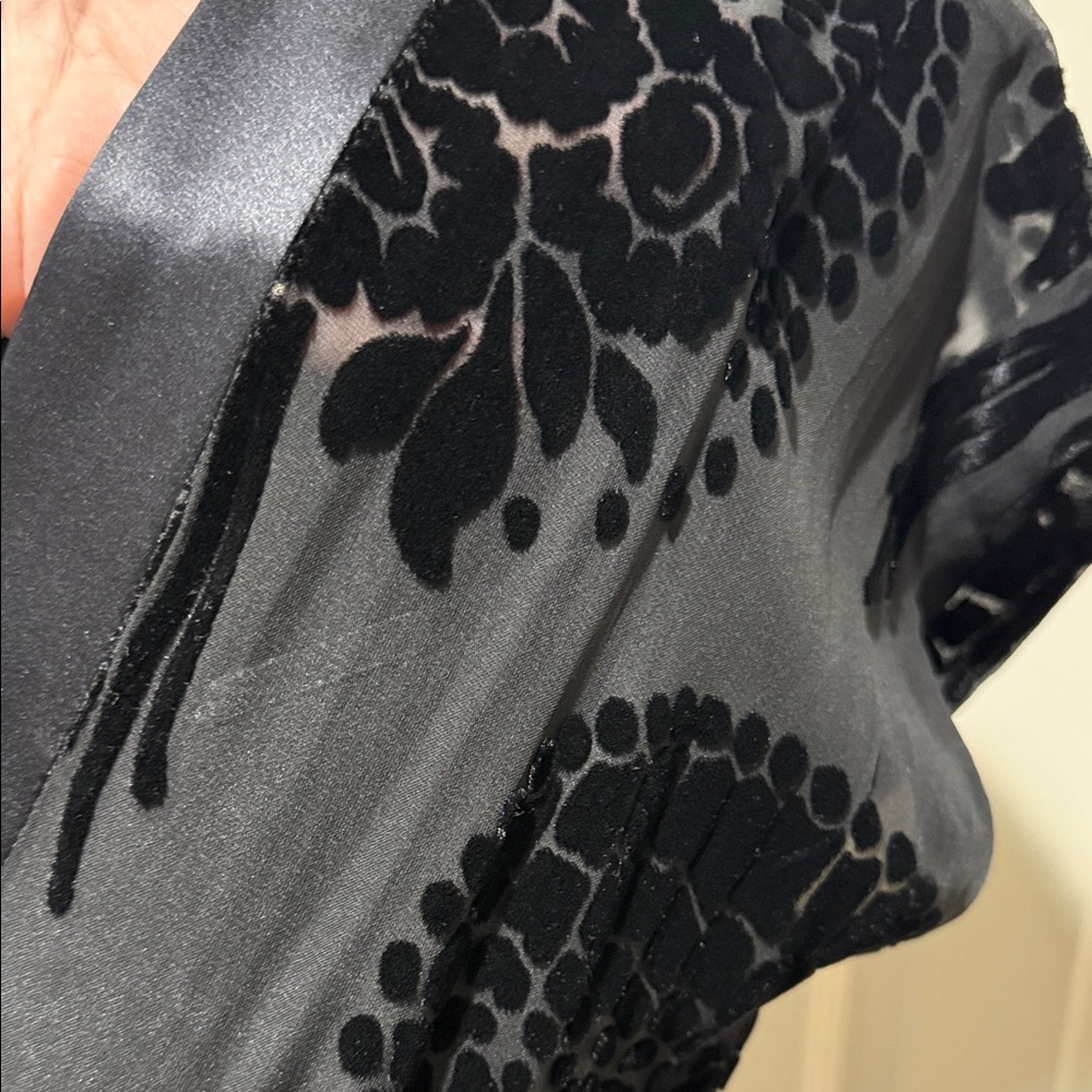 BCBGMaxAzria Black Velvet burnout satin trim Midi Dress, like New, Sz 10 - Picture 7 of 17